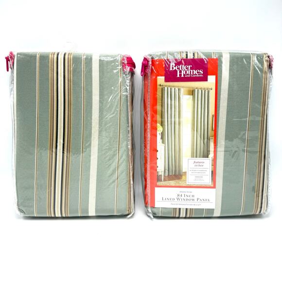 2 Better Homes and Gardens Lined Panel Curtains Green Atlantic Stripe 52 x 84 - Picture 1 of 6